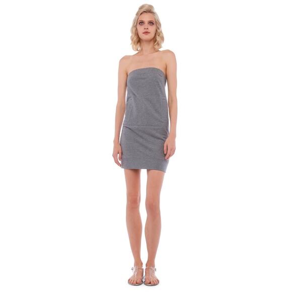 Norma Kamali Strapless‎ Tailored Gray Terry Mini Dress NWT- Sz S - Picture 1 of 8